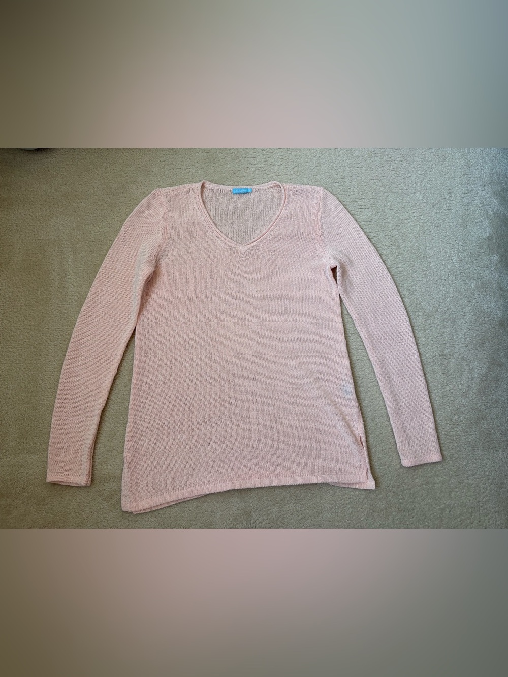 J. McLaughlin link coral pink knit v-neck Callum preppy soft cotton sweater sz S